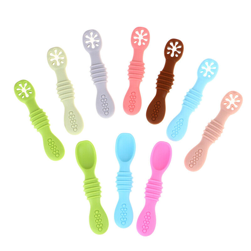 Baby Spoon Silicone Teether Toys Learning Feeding Scoop Training Utensiwi