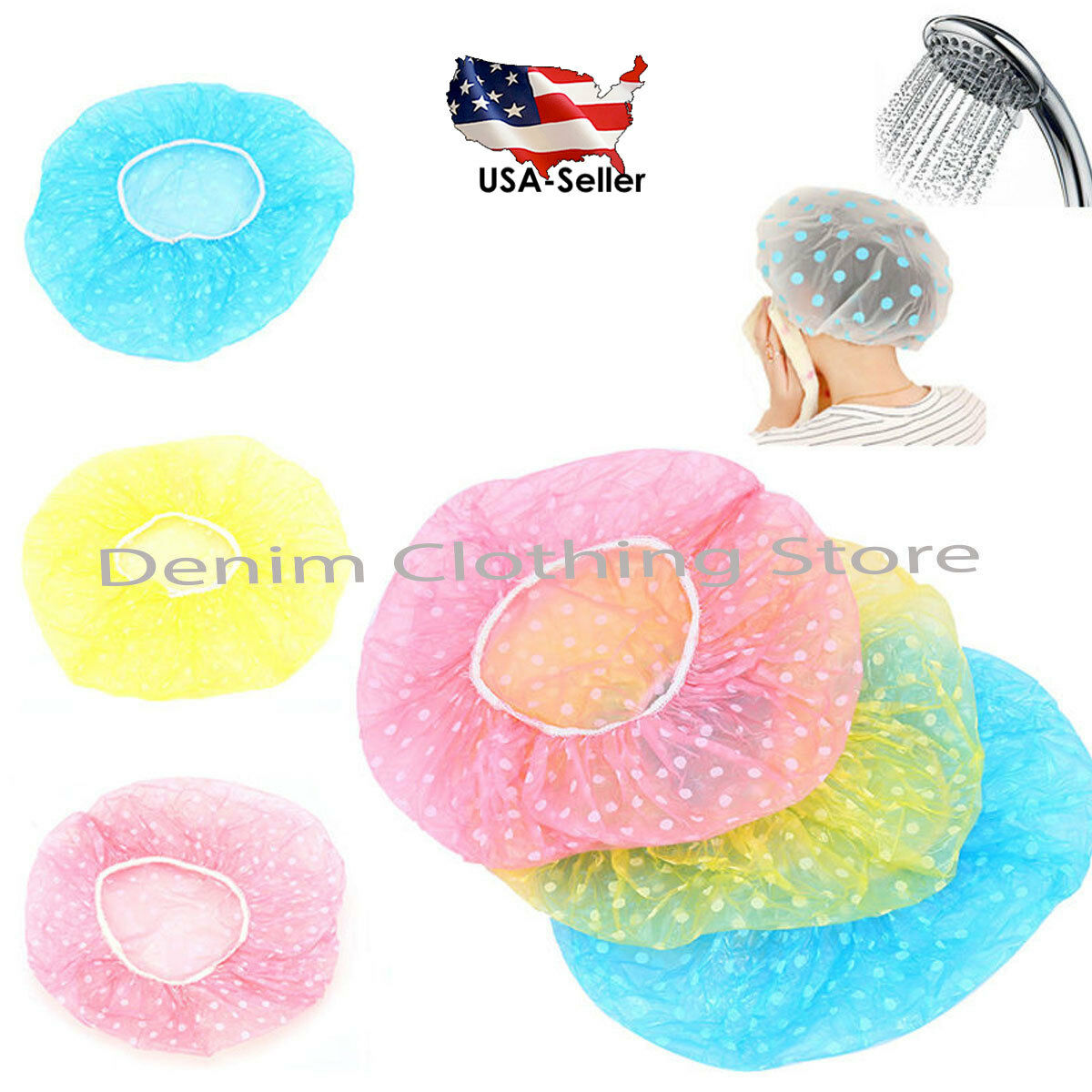 12 Pcs Women Assorted Waterproof Elastic Plastic Shower Bathing Salon Hair Caps