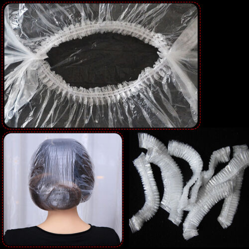 100pc Disposable One-off Hotel Home Shower Bathing Clear Hair Elastic Cap Hat En