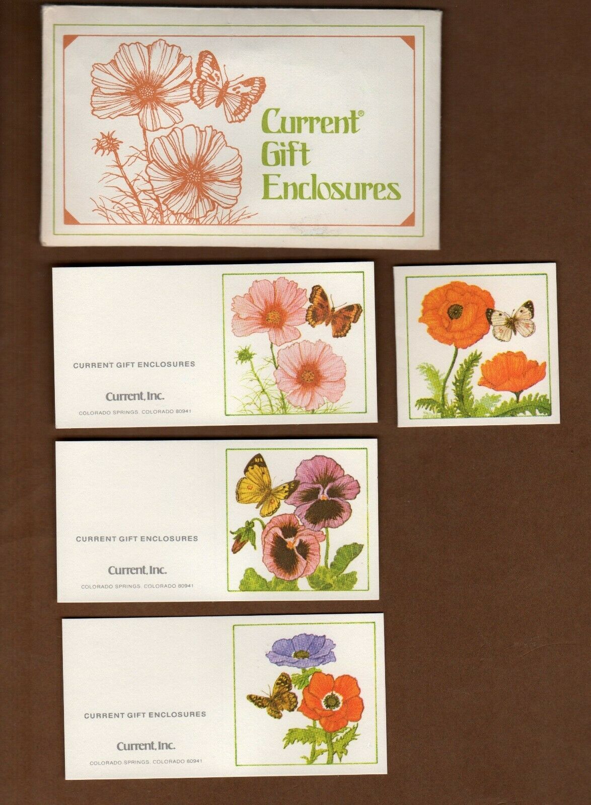 10 Vintage Current Inc Gift Enclosures Cards Tags 2" Floral Flowers Butterflies
