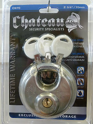 Chateau Padlock Stainless Steel Heavy Duty  3 Keys Round Disc Lock Chateau C-970