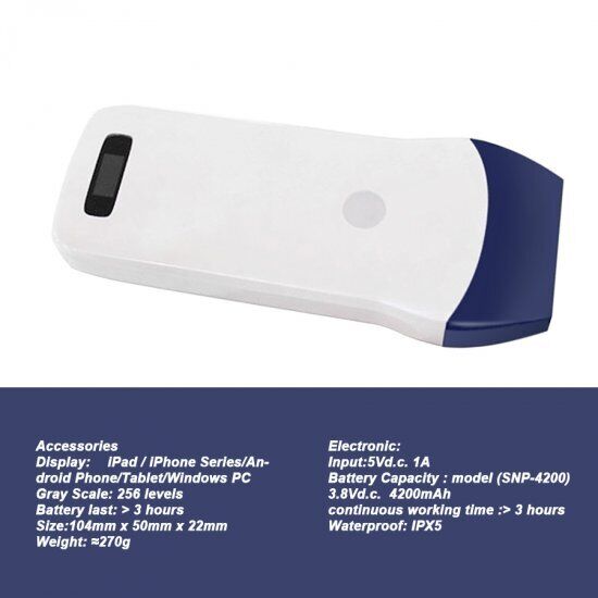 Portable Wifi Wireless Linear Color Doppler Ultrasound Scanner Probe 10mhz