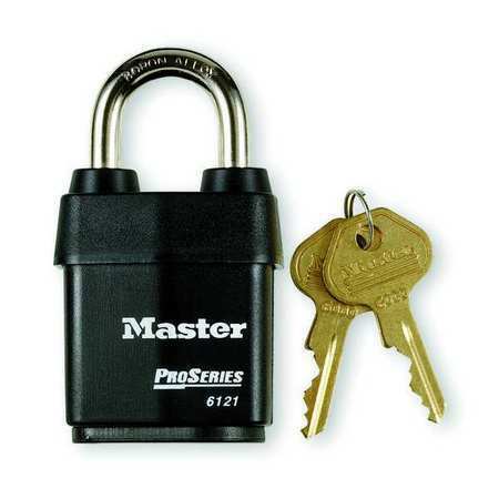 Master Lock 6121n Padlock, Keyed Different, Standard Shackle, Rectangular Steel
