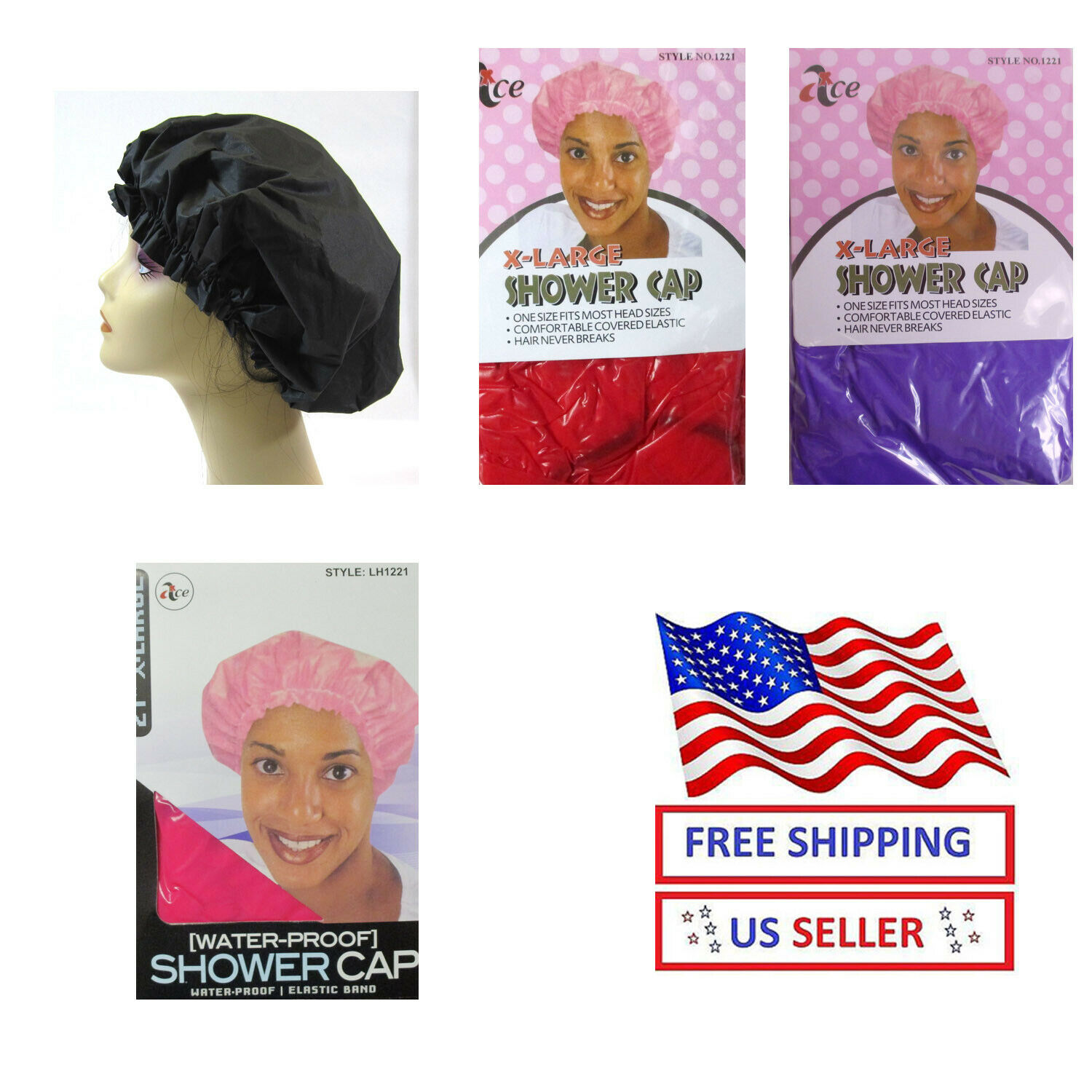 Lot Of 2--reusable,extra Large Size,solid Vinyl Shower Cap--lh1221
