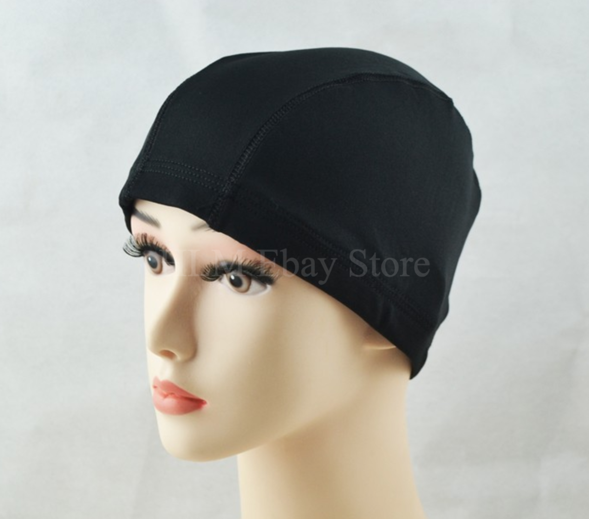 Lady Elastic Fabric Shower Bathing Swim Bath Hair Cover Cap Hat Towel Black