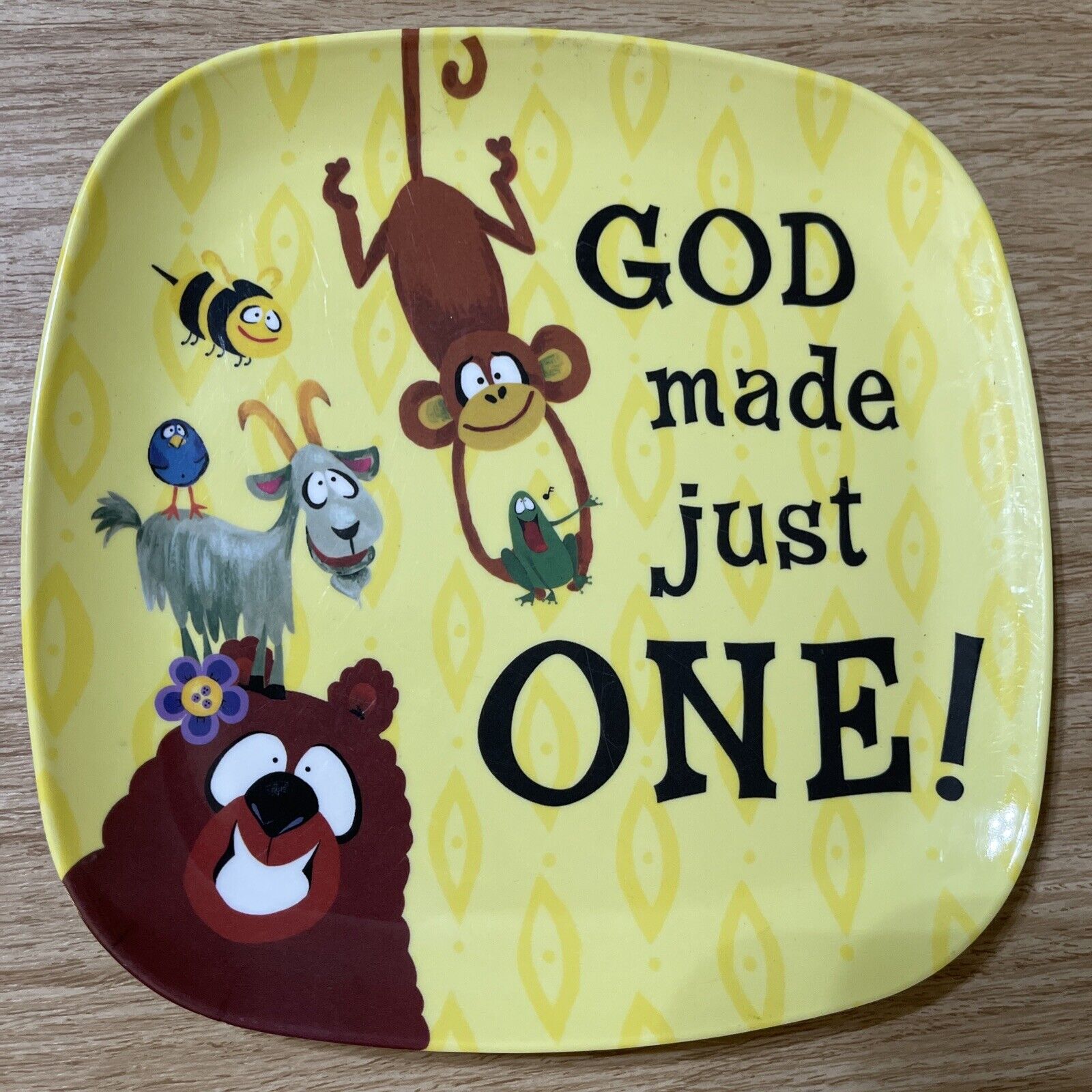 Kids Monkey Animal Baby Plate  God Made Just One  Children's Religious