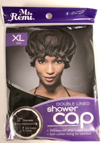 New Ms. Remi Double-lined Shower Cap #4407 Black Xl Size One Size Fits Most