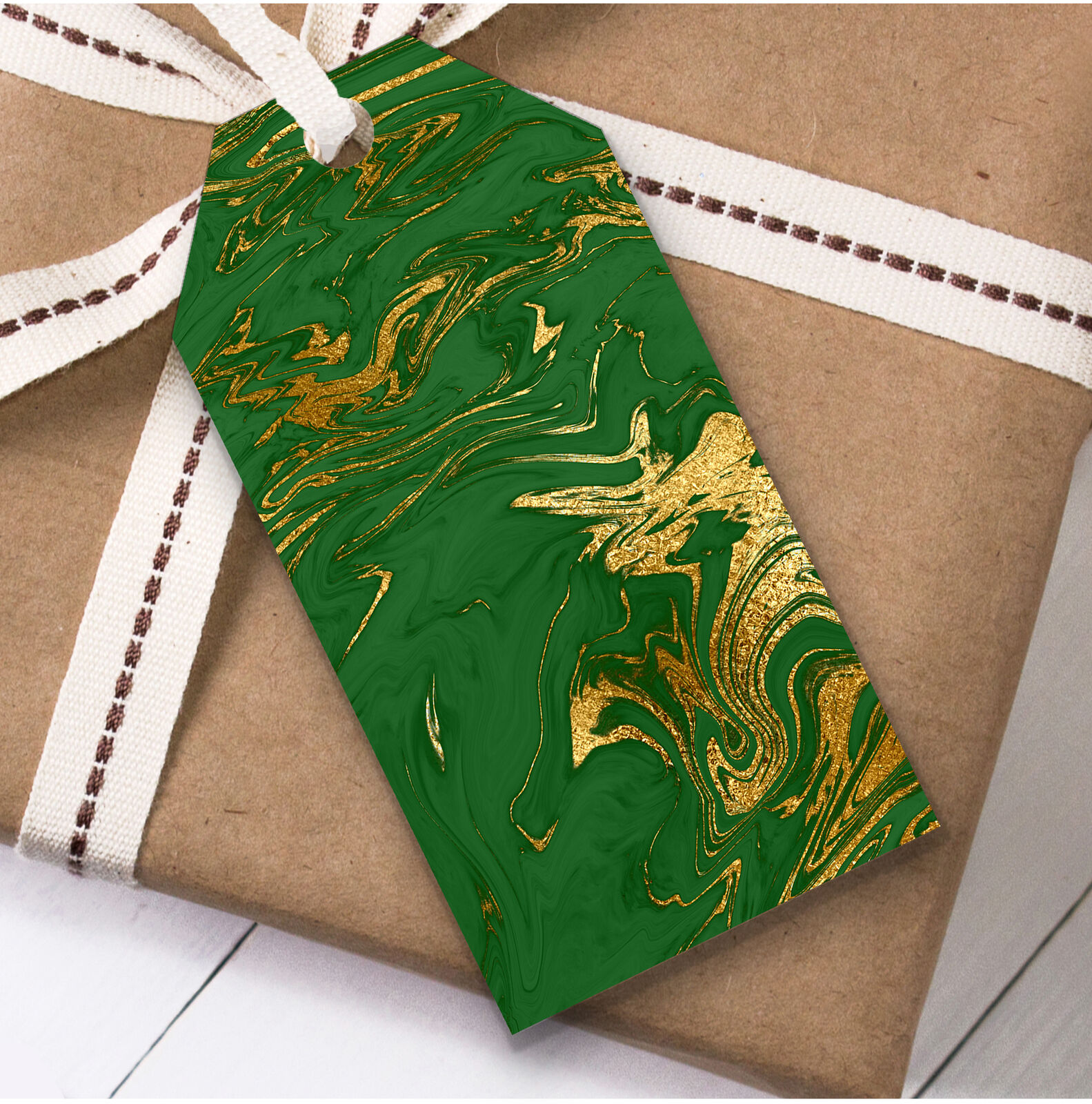 Green Gold Marble Christmas Gift Tags (present Favor Labels)