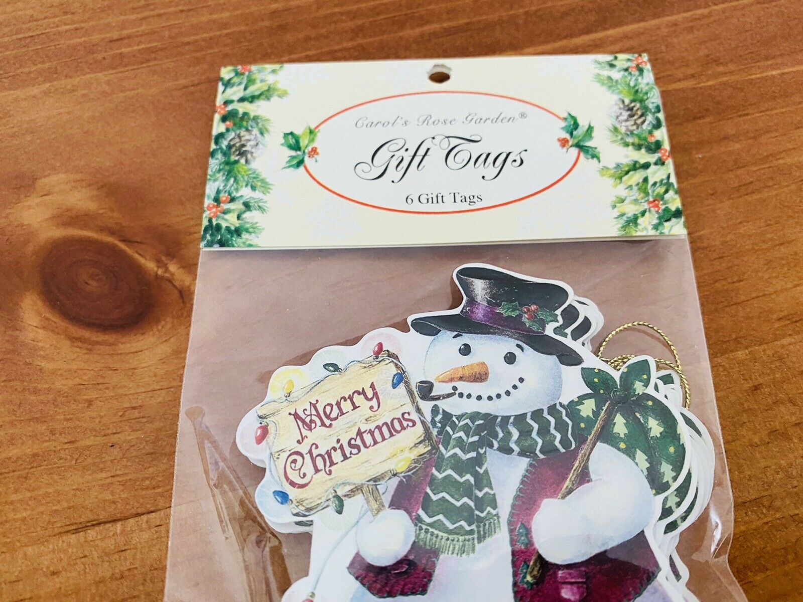 Carol’s Rose Garden Snowman Tags, 6 Sealed New Gift Tags, Christmas Gift Tags!