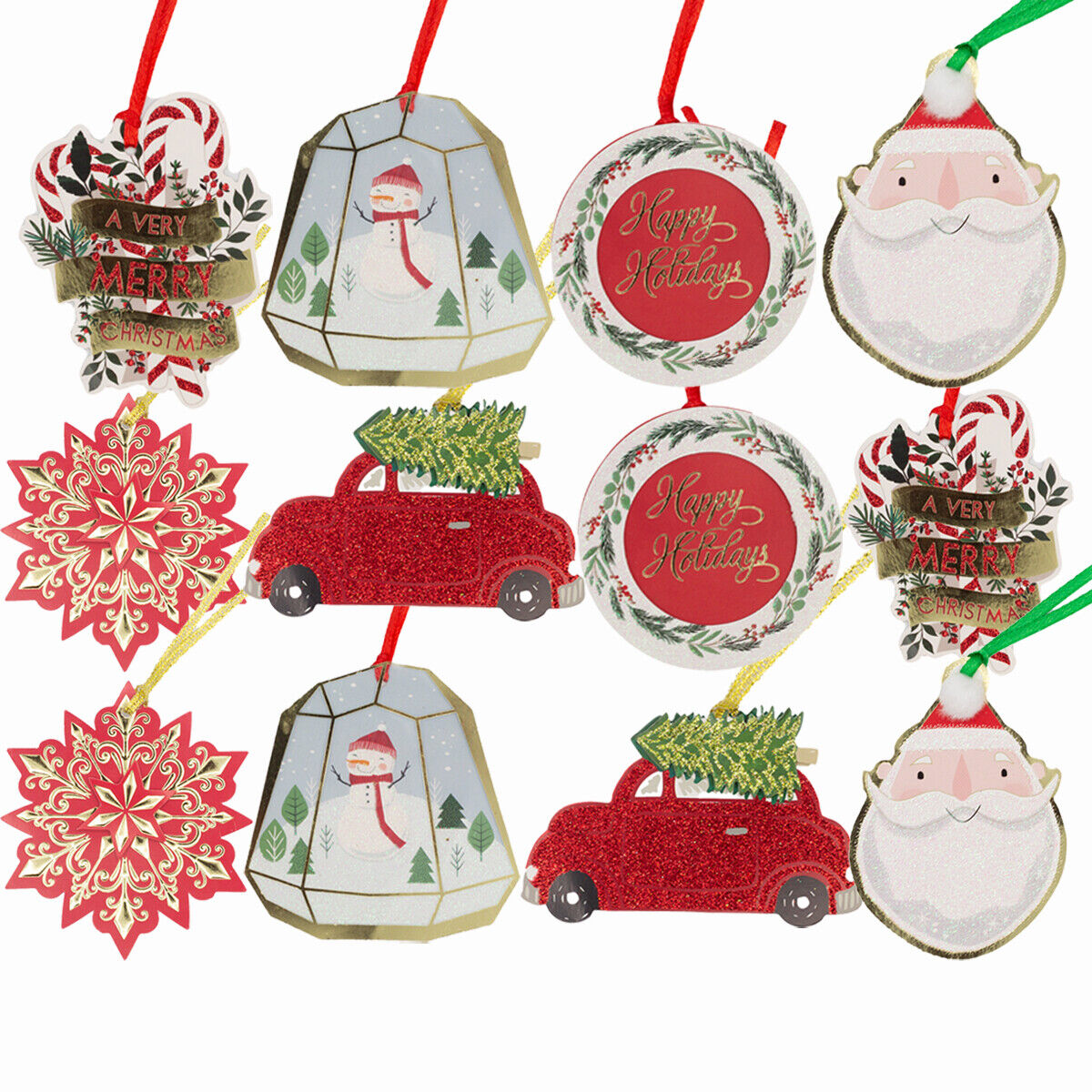 12ct Deluxe Christmas Holiday Gift Tags, Name Tag Labels With Foil, Glitter