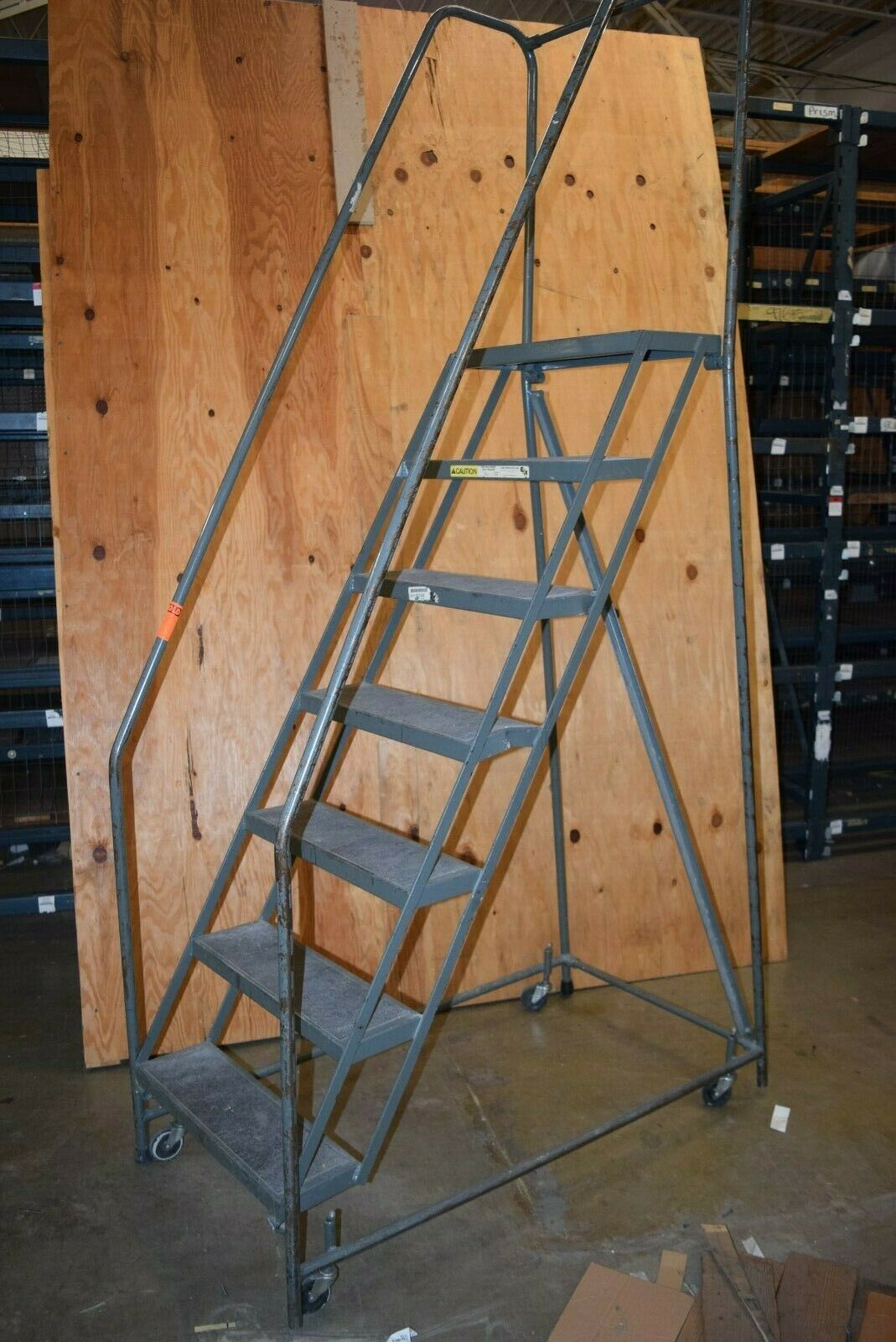 Ega Steel Industrial Rolling Ladder 7-step 24" Anti Slip Warehouse Airplane Guar