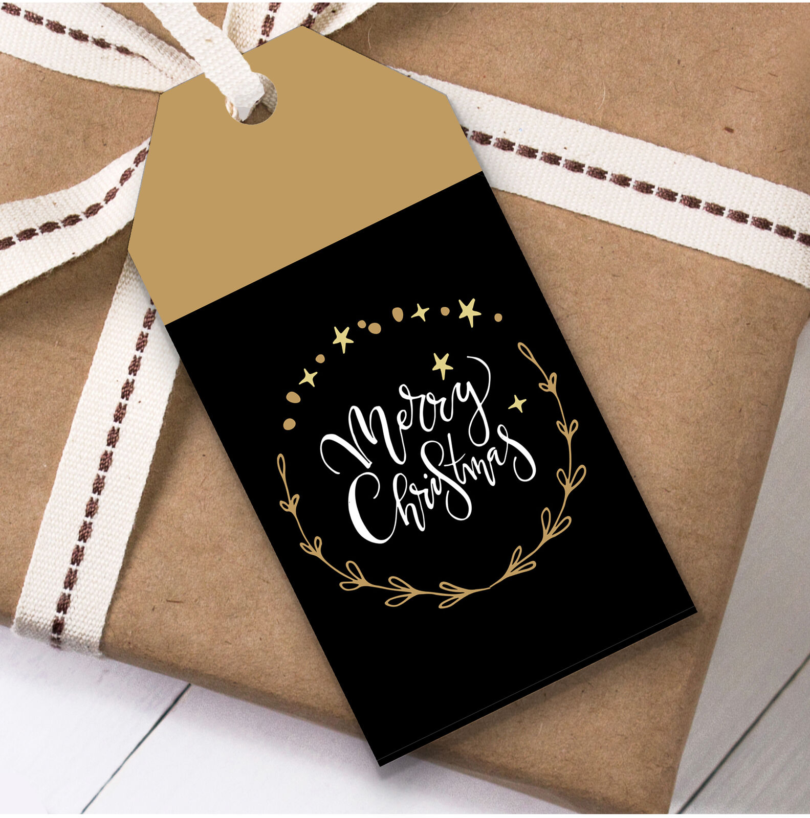 Black & Gold Ring Christmas Gift Tags (present Favor Labels)