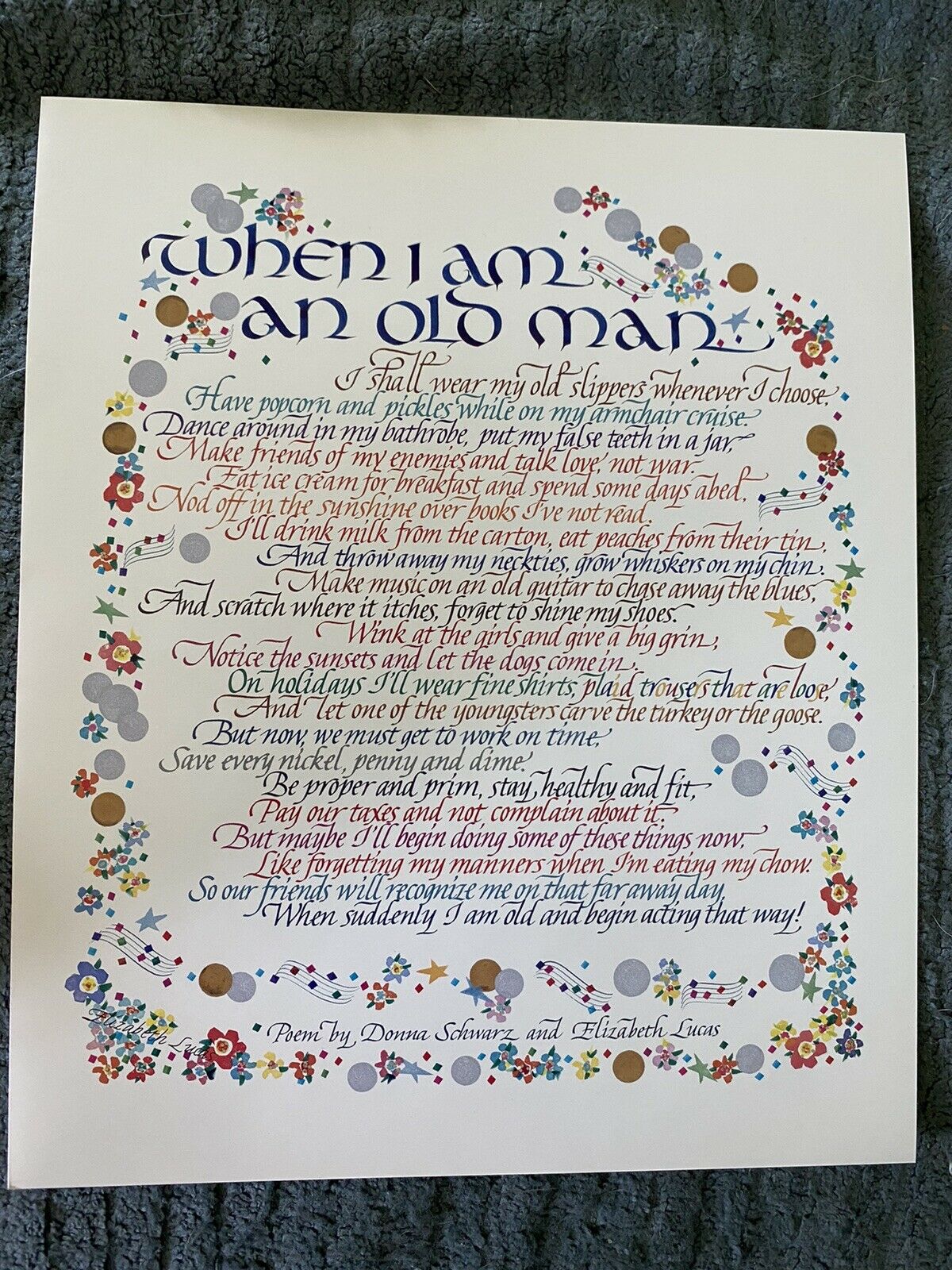 “when I Am An Old Man” Poem Card W/ Envelope (frameable; Giftable; Humorous)